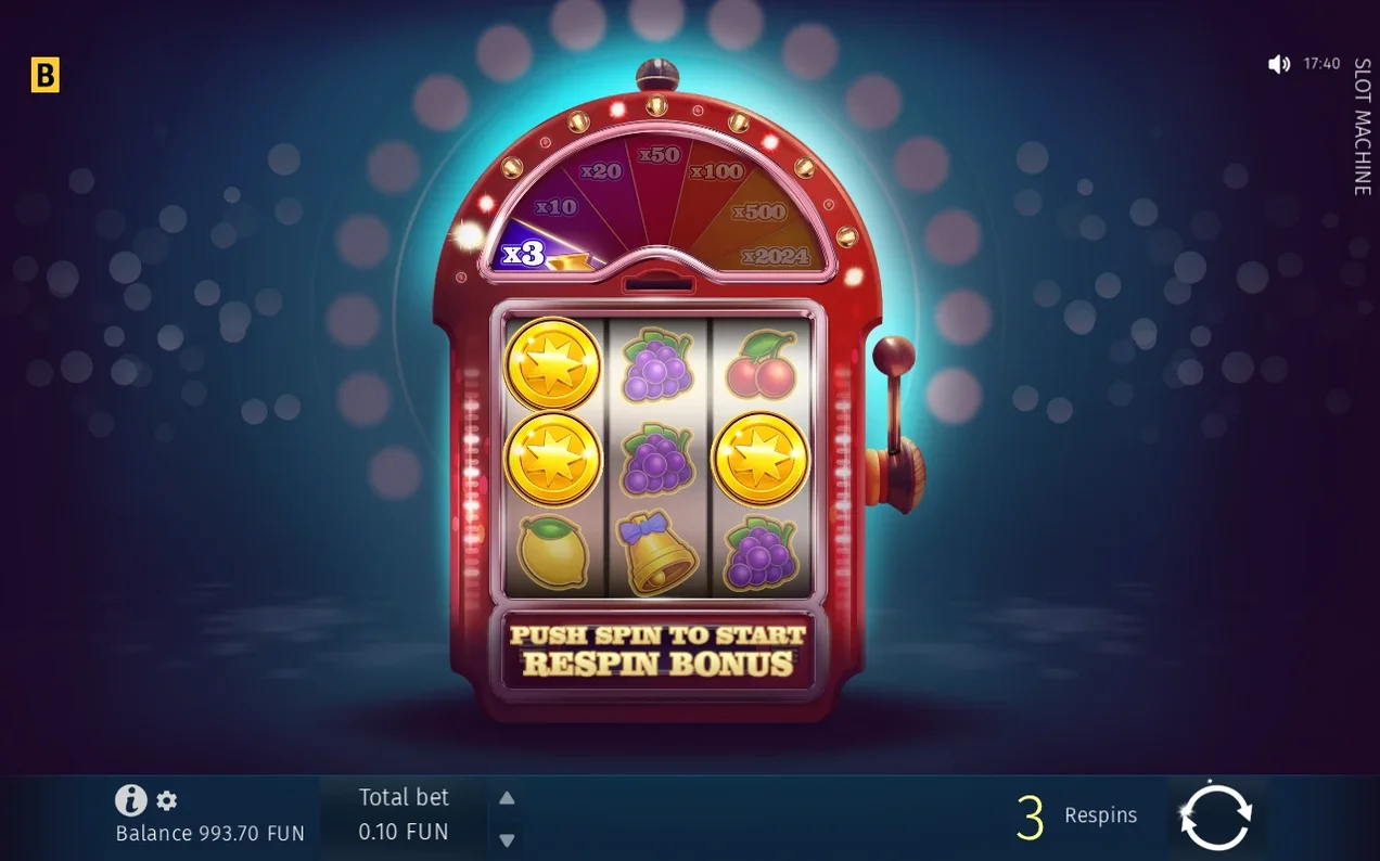 Bonus respin screen: wheel highlights x3, three star coins stuck on reels, 3 Respins counter shown.